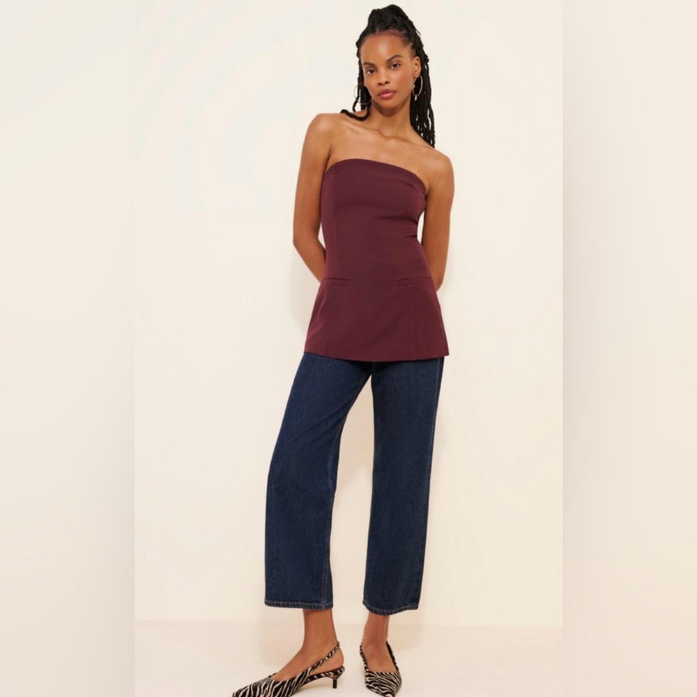 Strapless Plum long peplum top